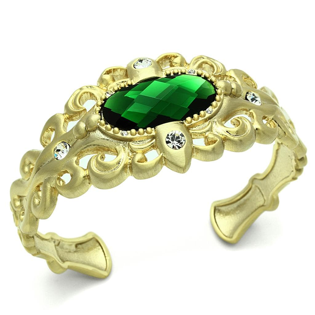 Brass Gold Green Emerald Oval CZ Filigree Scroll Cuff Bracelet