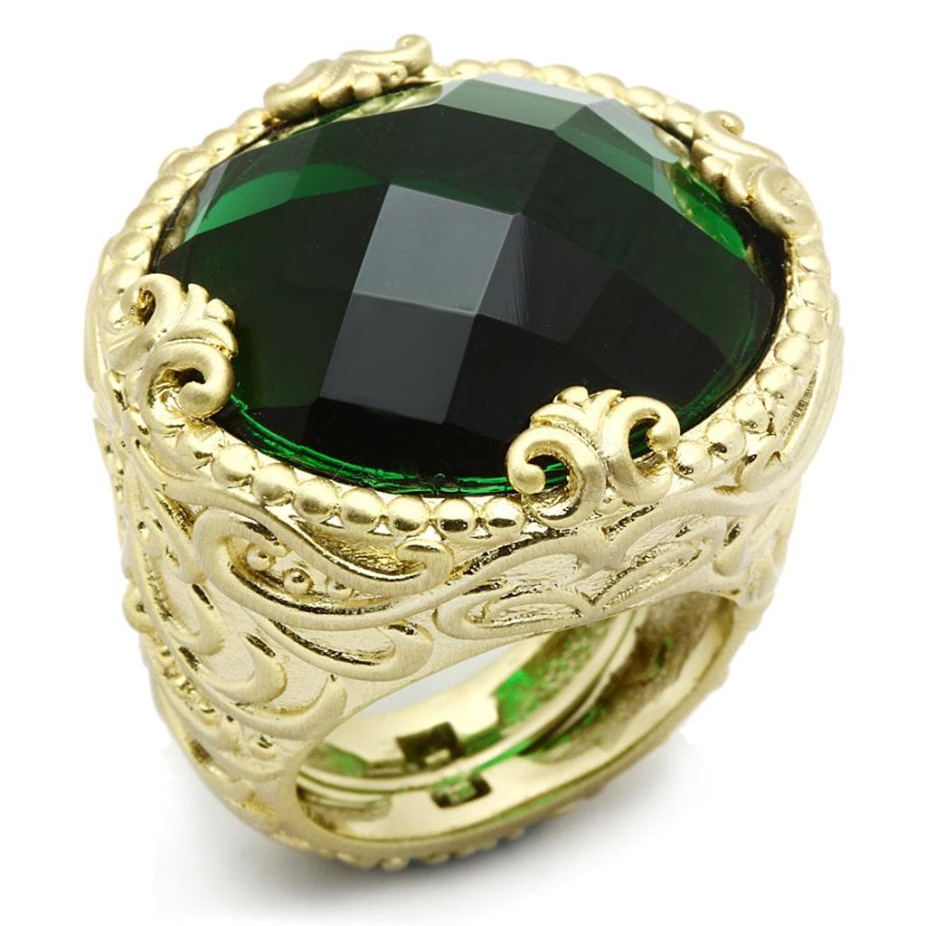 Brass Gold Green Emerald Oval CZ Filigree Dome Cocktail Ring