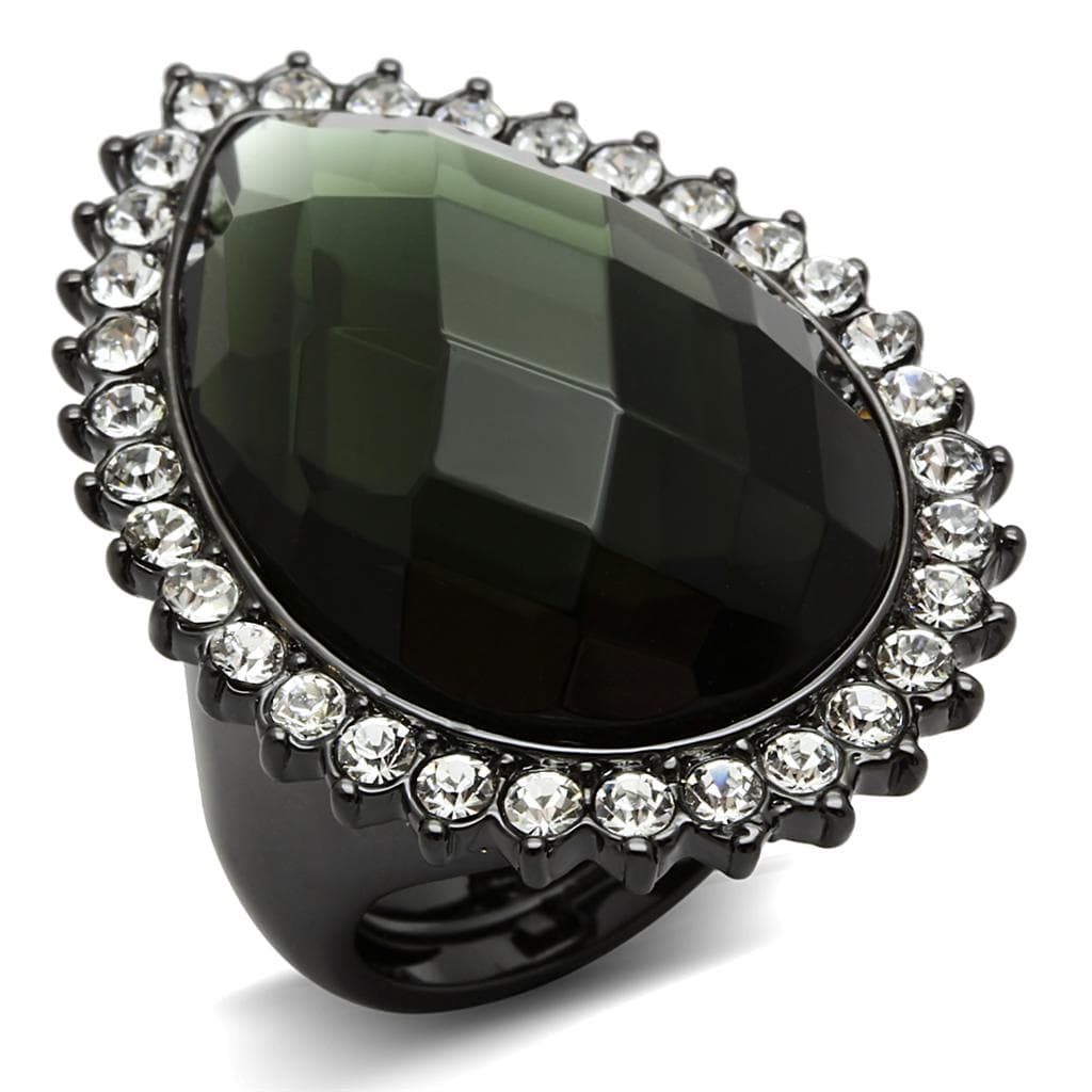 Brass Black Onyx Oval CZ Halo Dome Cocktail Ring