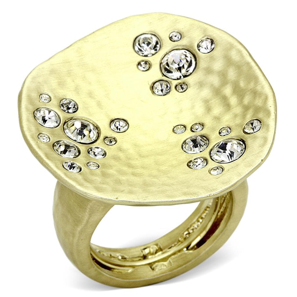 Brass Gold Hammered CZ Scattered Dome Cocktail Ring