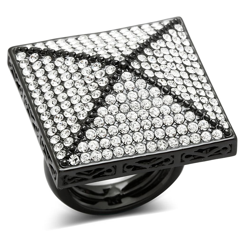 Brass Black CZ Pave Geometric Angular Square Cocktail Ring