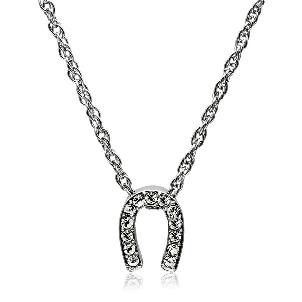 Brass Silver CZ Horseshoe Pendant Necklace