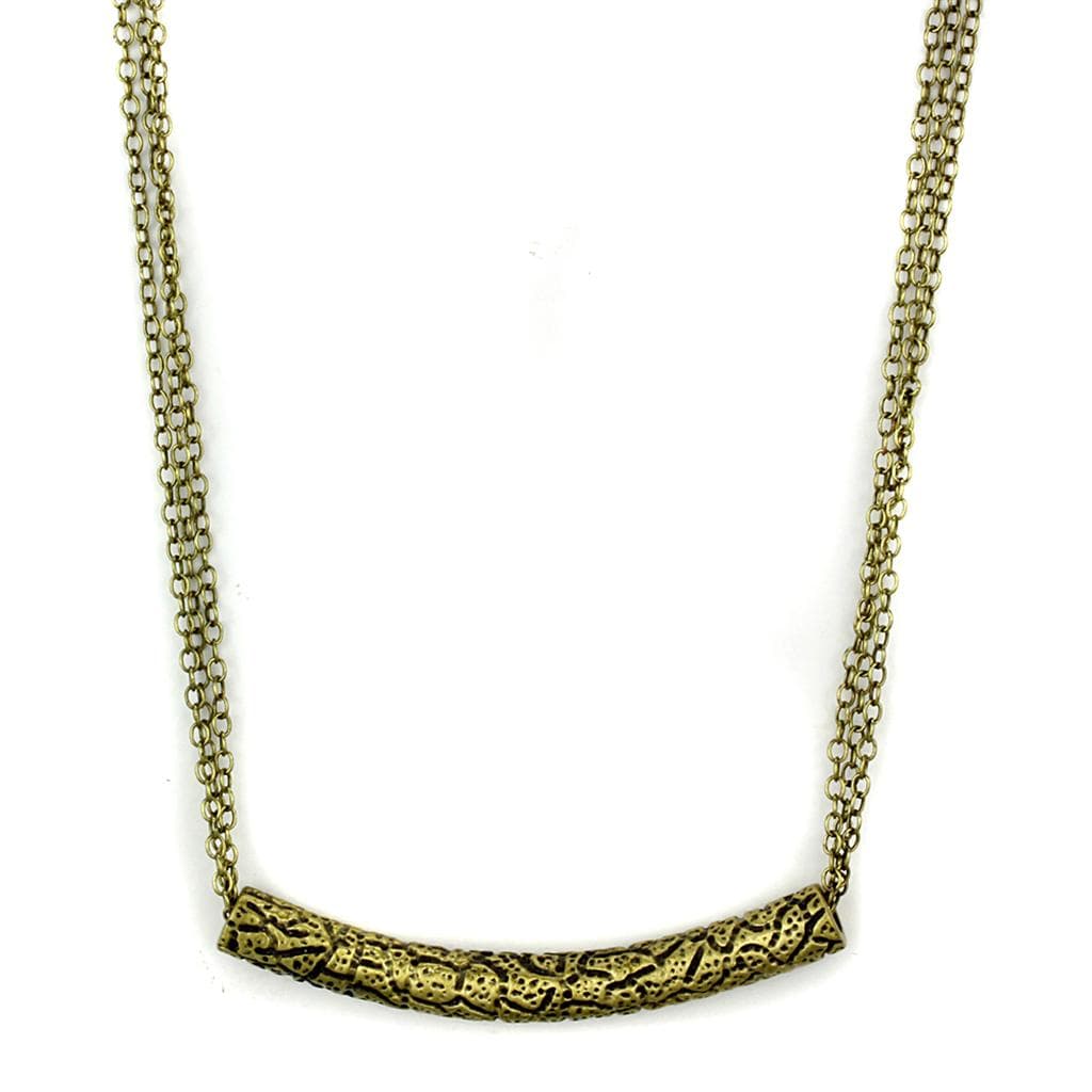 Brass Antique Gold Textured Curved Bar Multi Chain Necklace