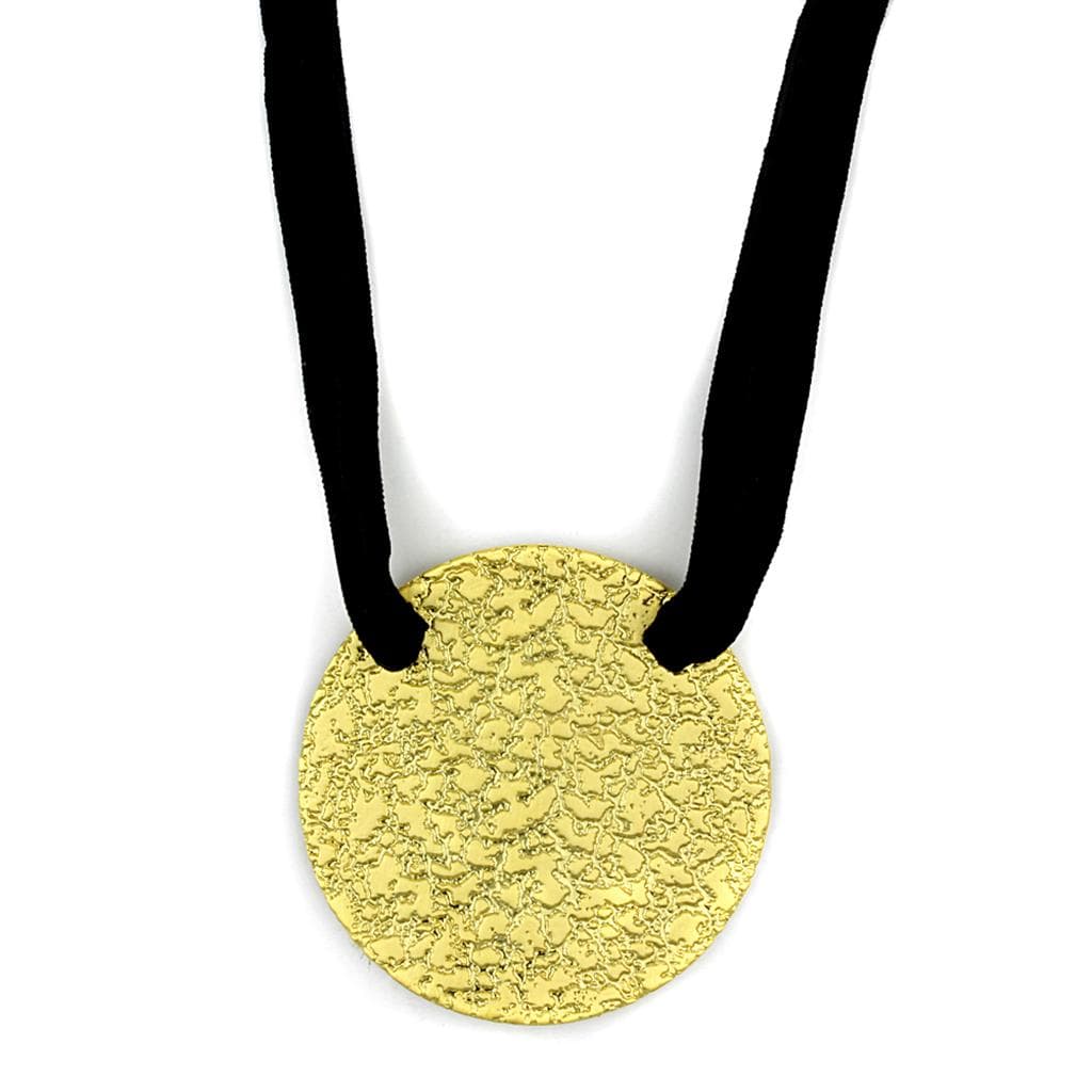 Brass Gold Hammered Textured Disc Black Cord Pendant Necklace