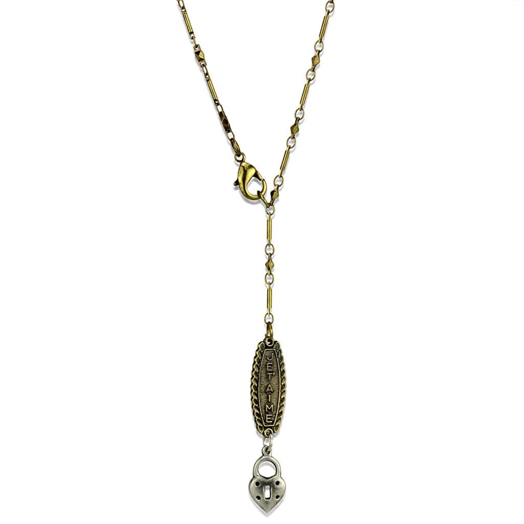 Brass Antique Gold Feather Skull Charm Pendant Necklace