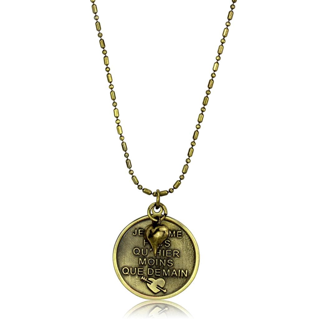 Brass Antique Gold French Quote Coin Pendant Necklace