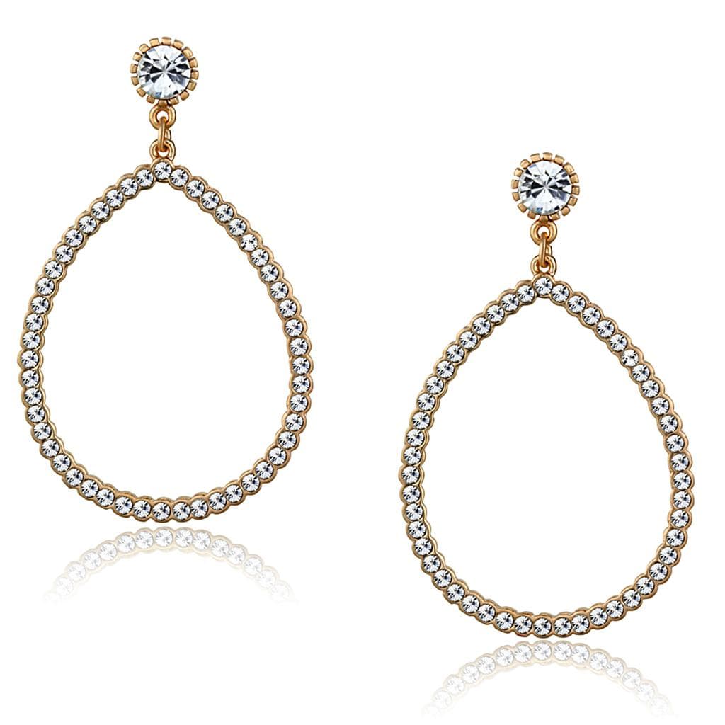 Brass Rose Gold CZ Open Teardrop Hoop Dangle Earrings