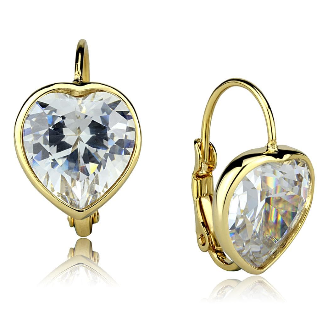 Brass Gold CZ Heart Leverback Earrings | The Stainless Jewelry