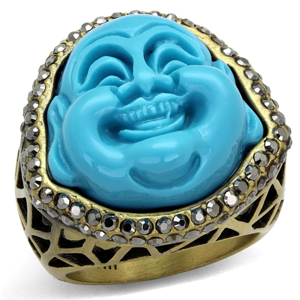 Brass Gold Turquoise Resin Buddha CZ Filigree Dome Cocktail Ring