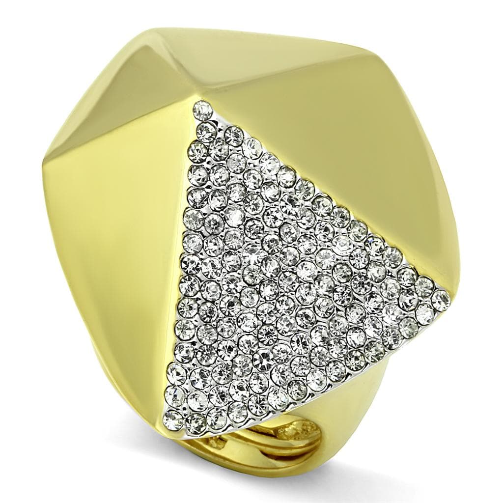 Brass Gold CZ Pave Triangle Geometric Dome Cocktail Ring