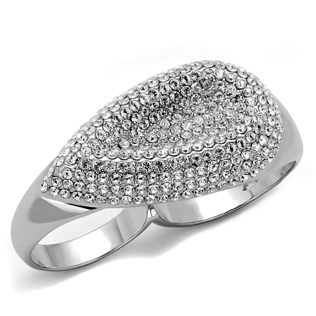 Brass Silver CZ Pave Marquise Eye Dome Cocktail Ring