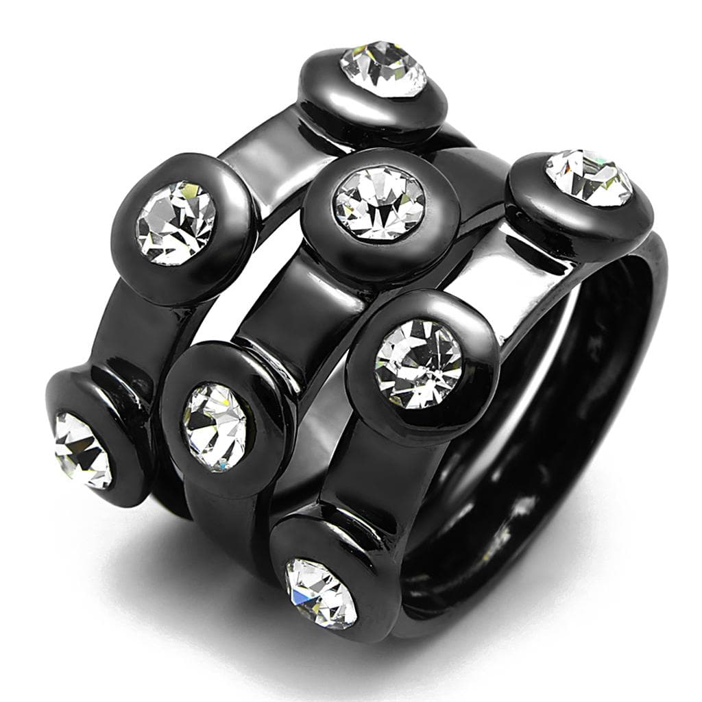 Brass Black CZ Bezel Stud Wide Band Stackable Ring