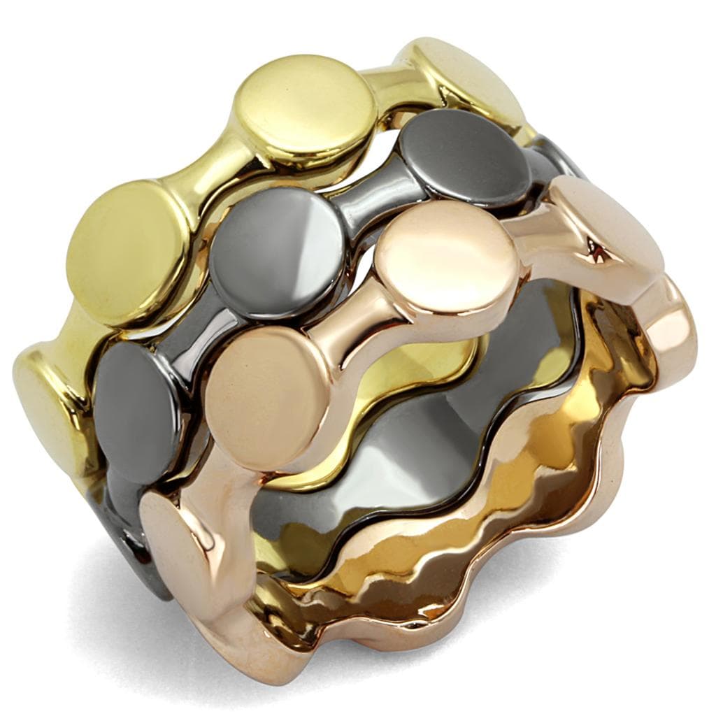 Brass Three Tone Gold Silver Rose Gold Disc Link Stackable Ring