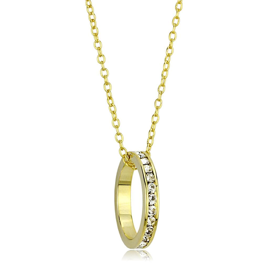 Brass Gold CZ Channel Set Open Circle Pendant Necklace