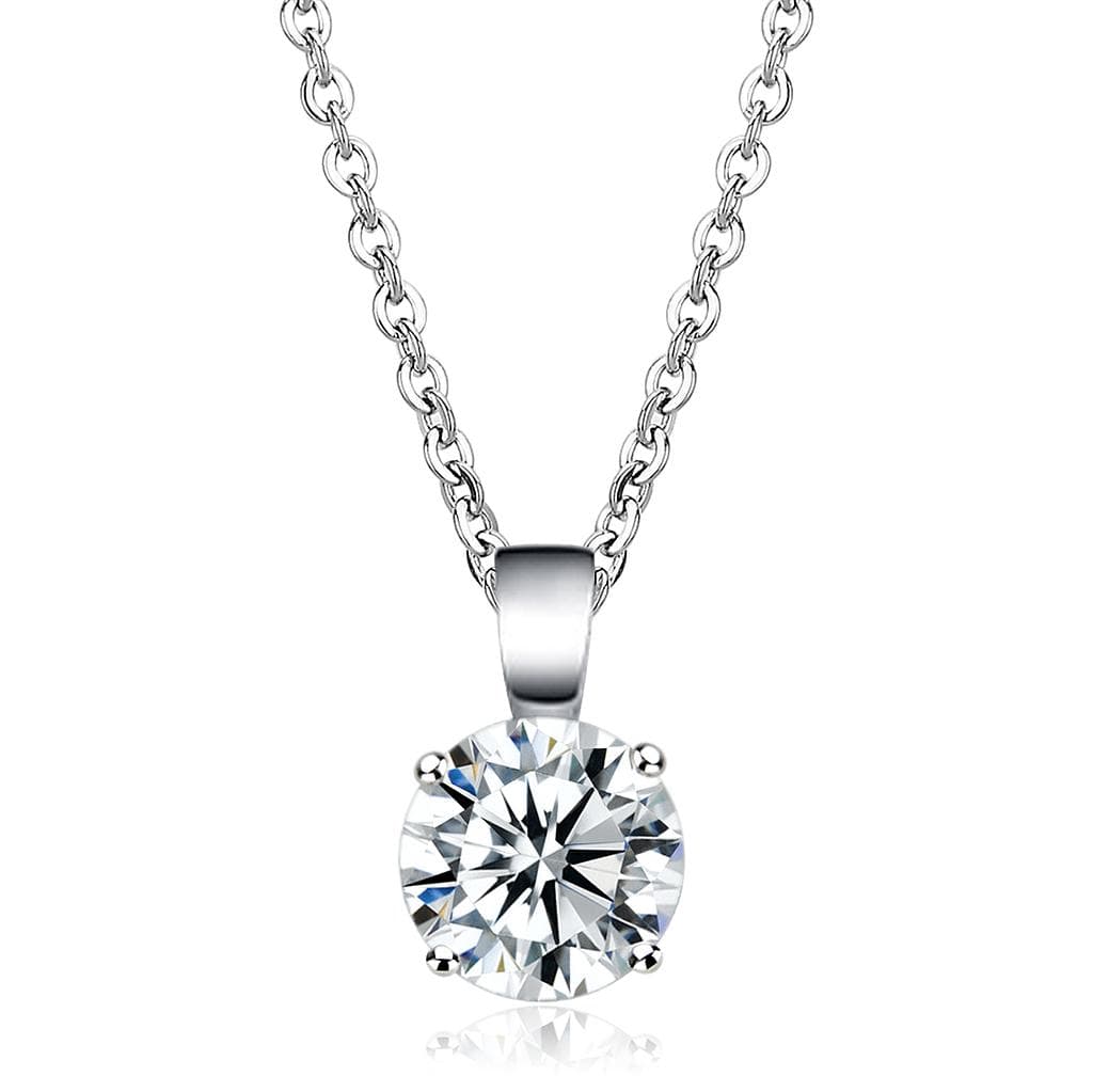 Brass Silver CZ Round Brilliant Prong Solitaire Pendant Necklace