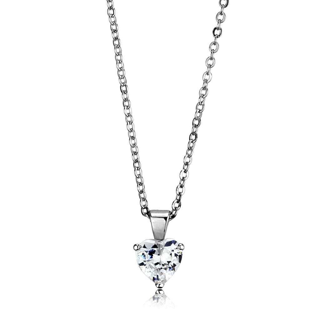 Brass Silver CZ Heart Solitaire Pendant Necklace LO3935