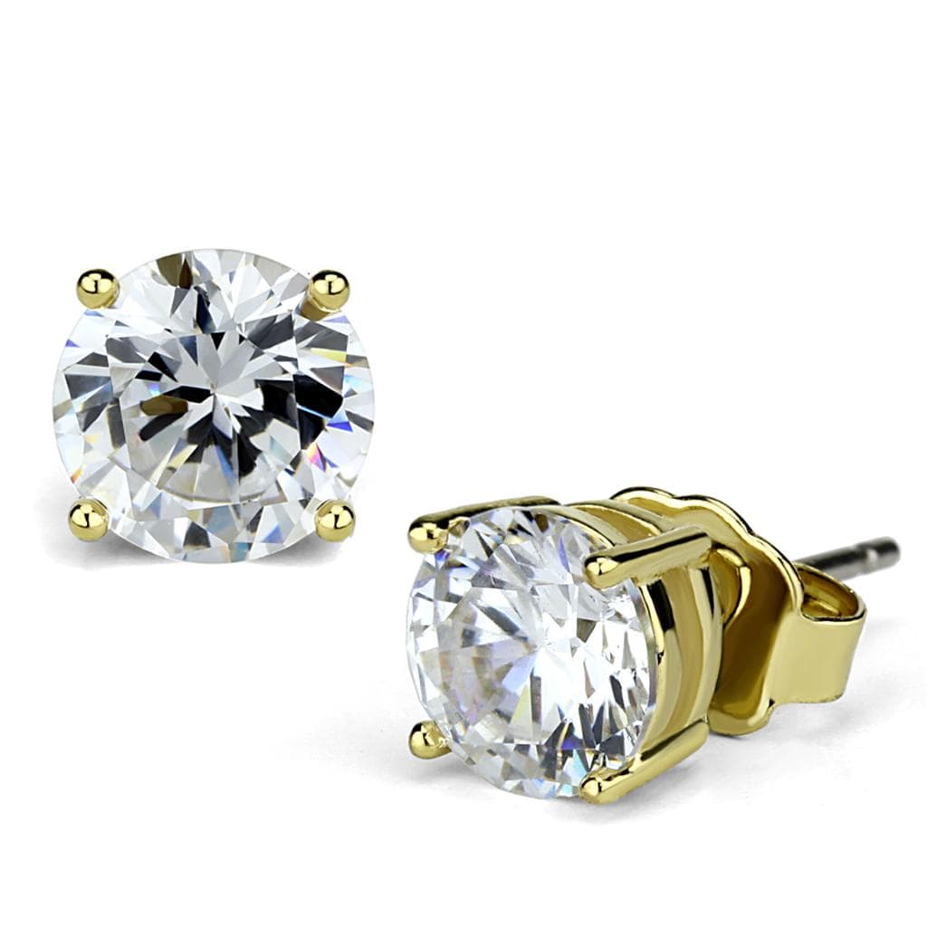 Brass Gold CZ Round Brilliant Solitaire Stud Earrings LO3957