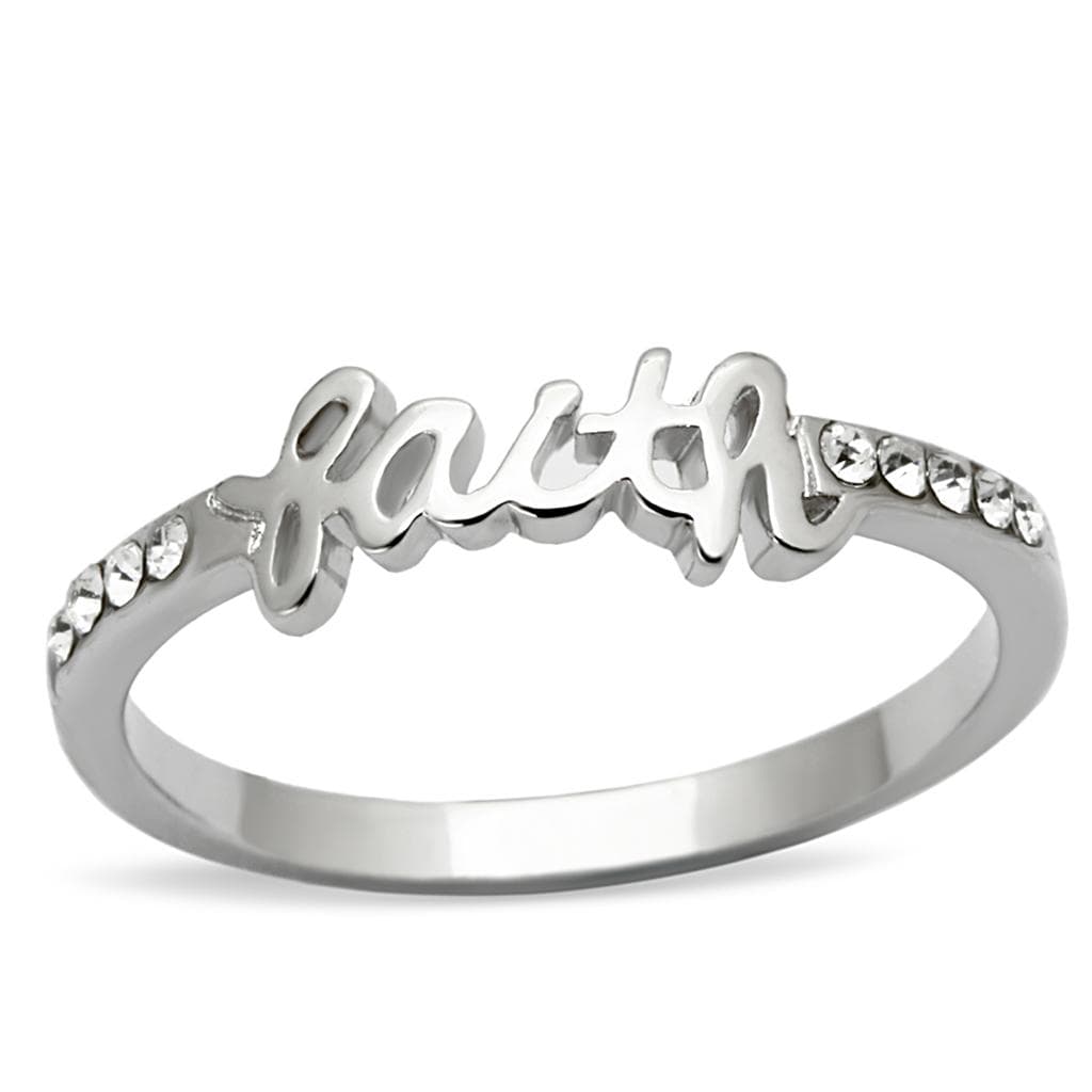 Brass Silver CZ Script Faith Word Band Ring