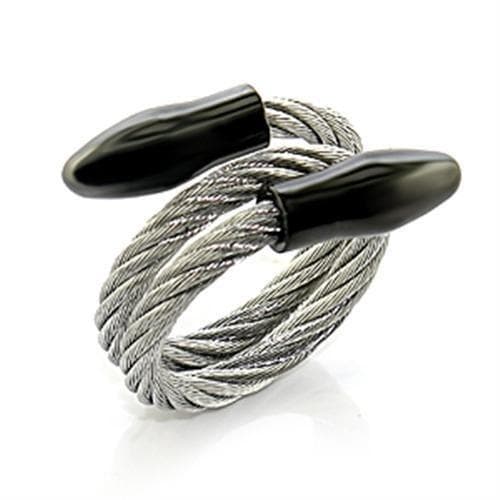 Stainless Steel Silver Black Onyx Cable Wire Bypass Ring