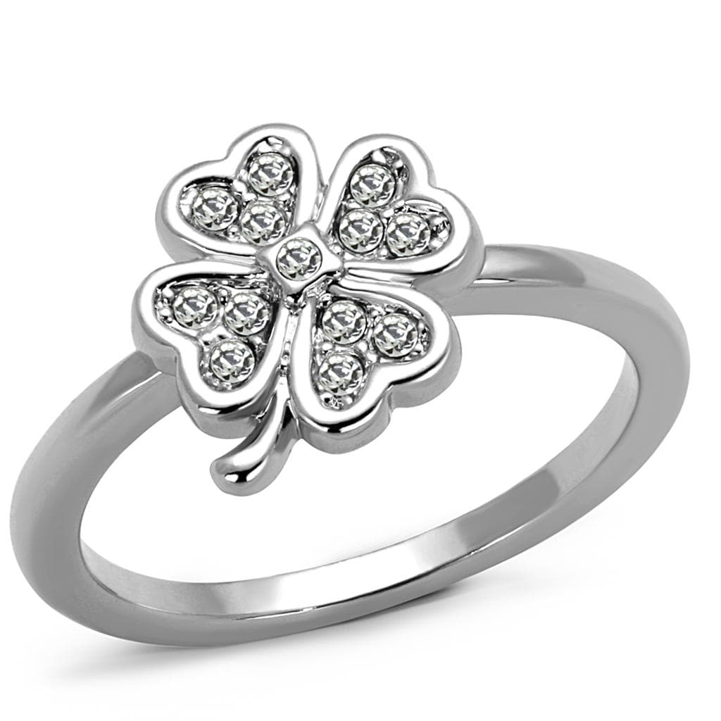 Brass Silver CZ Four Leaf Clover Ring | The Stainless Jewelry