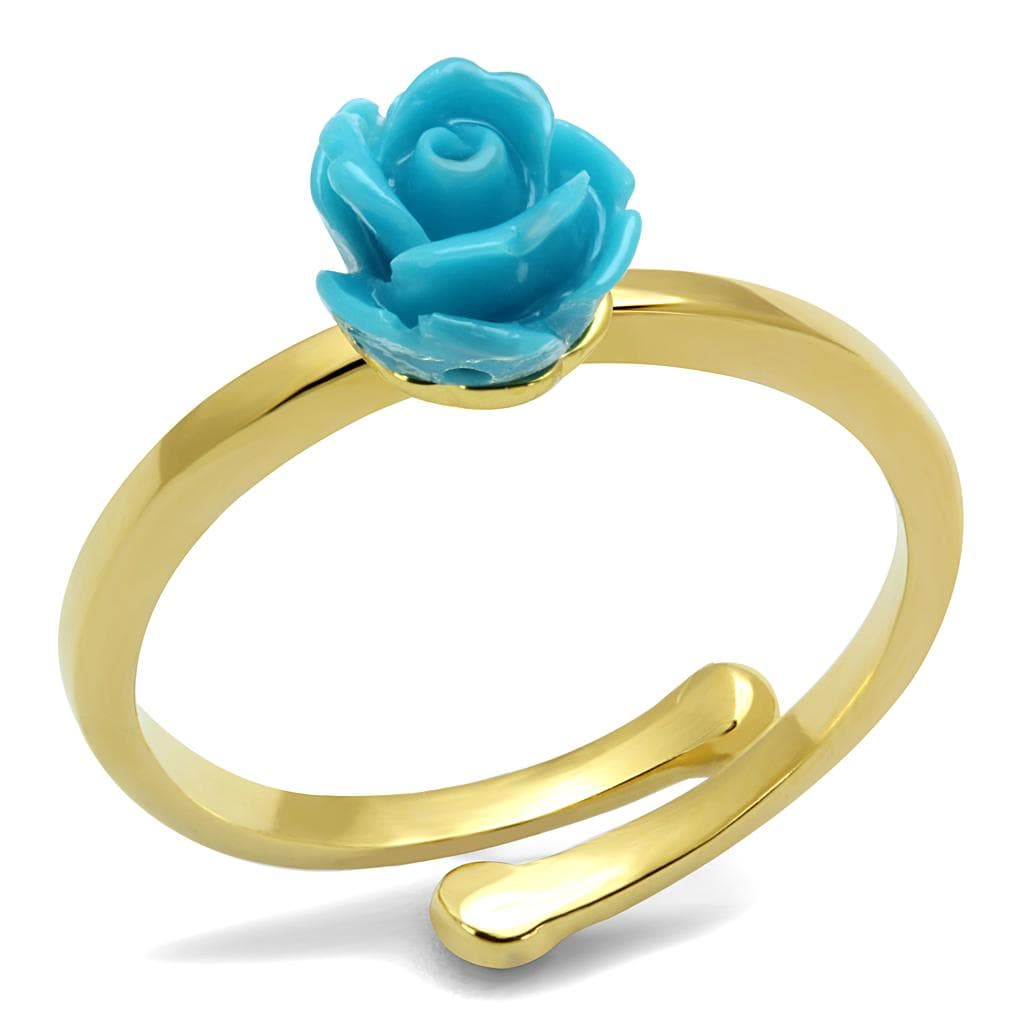 Brass Gold Turquoise Resin Rose Flower Toe Ring