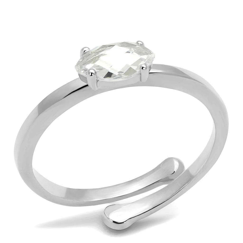 Brass Silver Clear Round Faceted Solitaire Ring