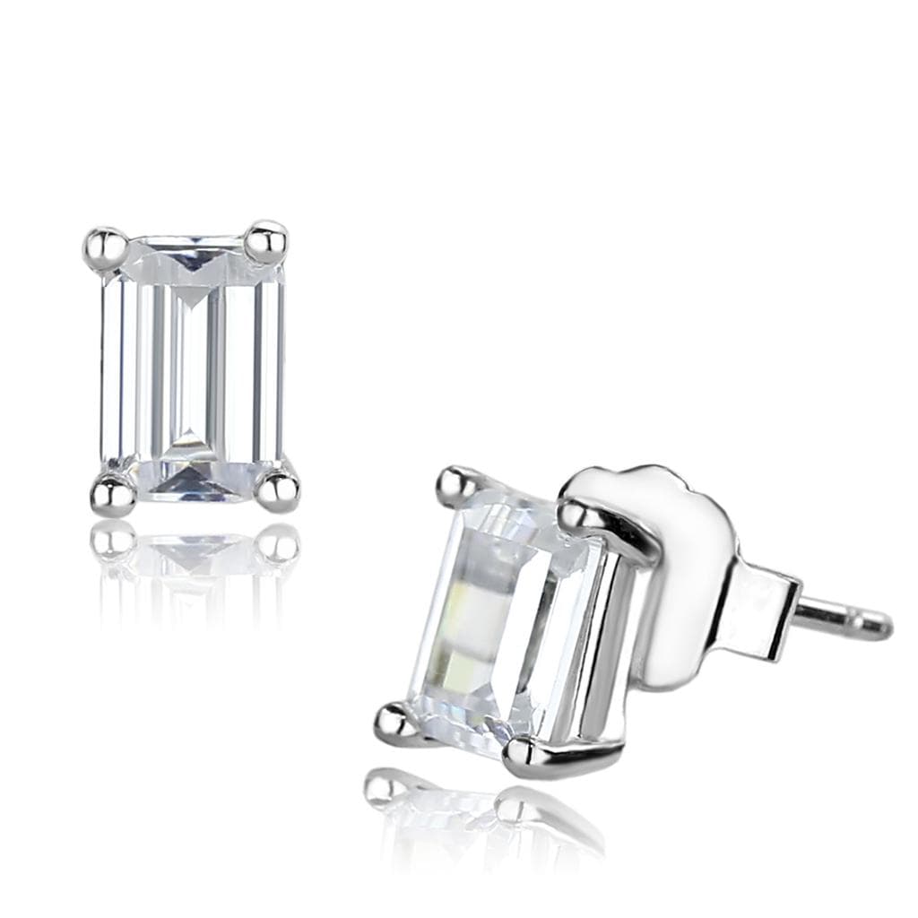 Brass Silver CZ Emerald Cut Stud Earrings | The Stainless Jewelry