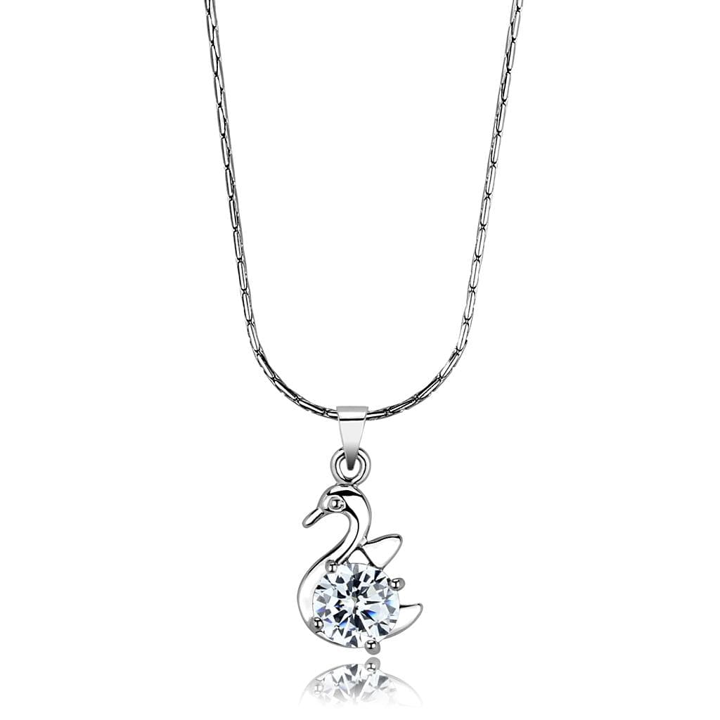 Brass Silver CZ Swan Pendant Necklace | The Stainless Jewelry