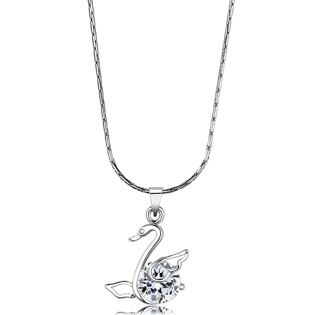 Brass Silver CZ Swan Pendant Necklace LO4155