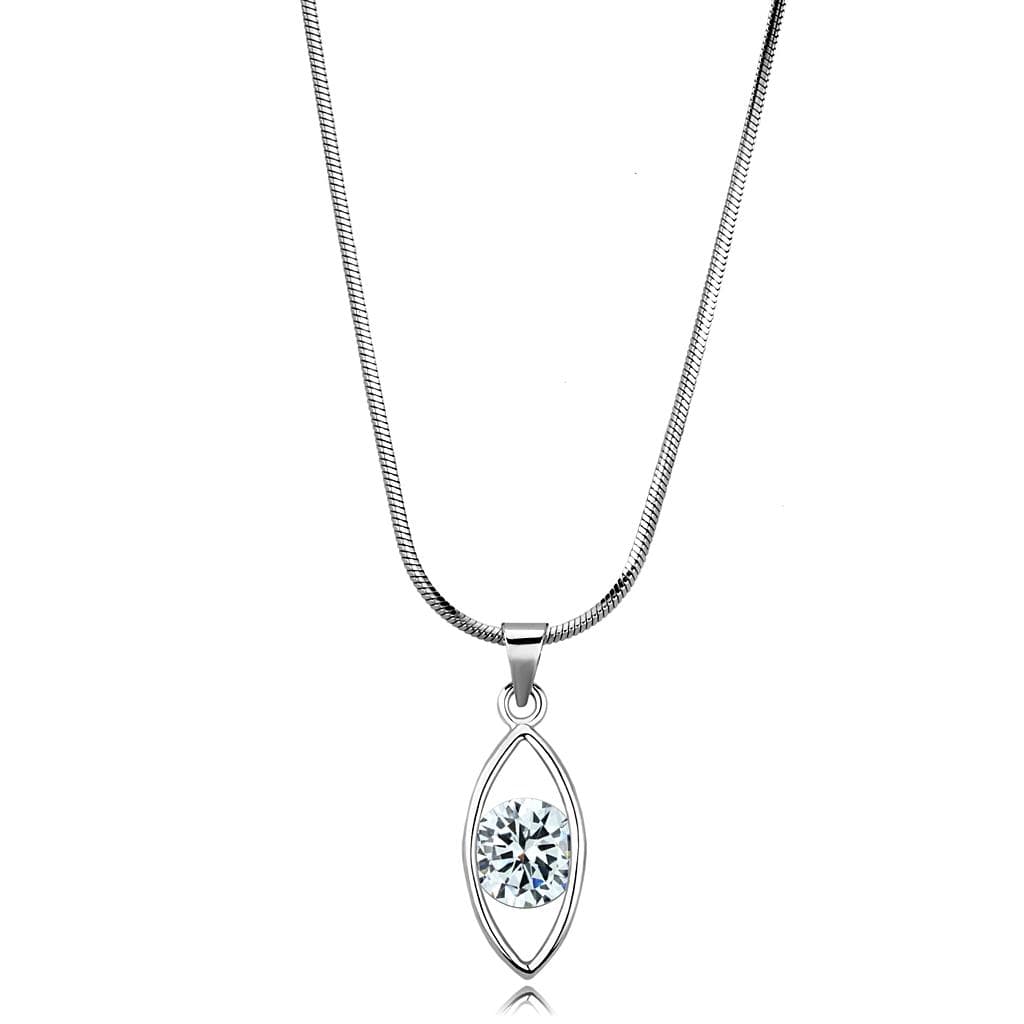Brass Silver CZ Marquise Bezel Pendant Necklace
