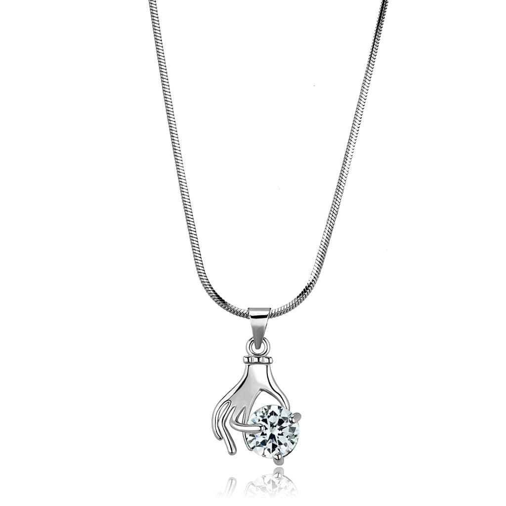 Brass Silver CZ Hand Pendant Necklace | The Stainless Jewelry