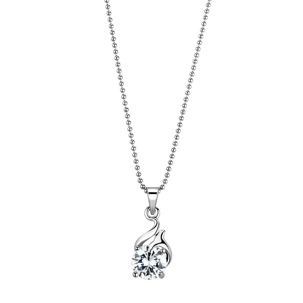 Brass Silver CZ Swirl Pendant Necklace | The Stainless Jewelry