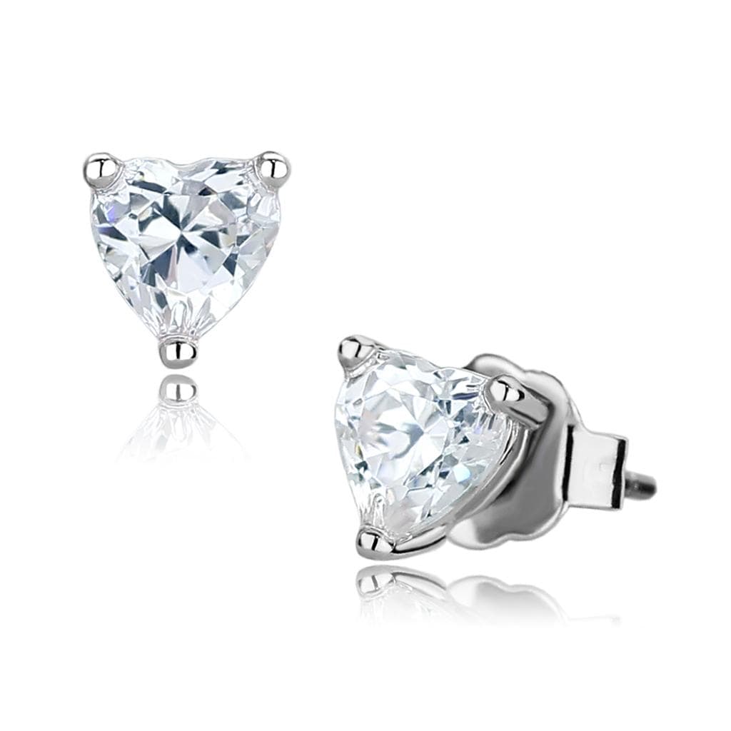 Brass Silver CZ Heart Stud Earrings | The Stainless Jewelry
