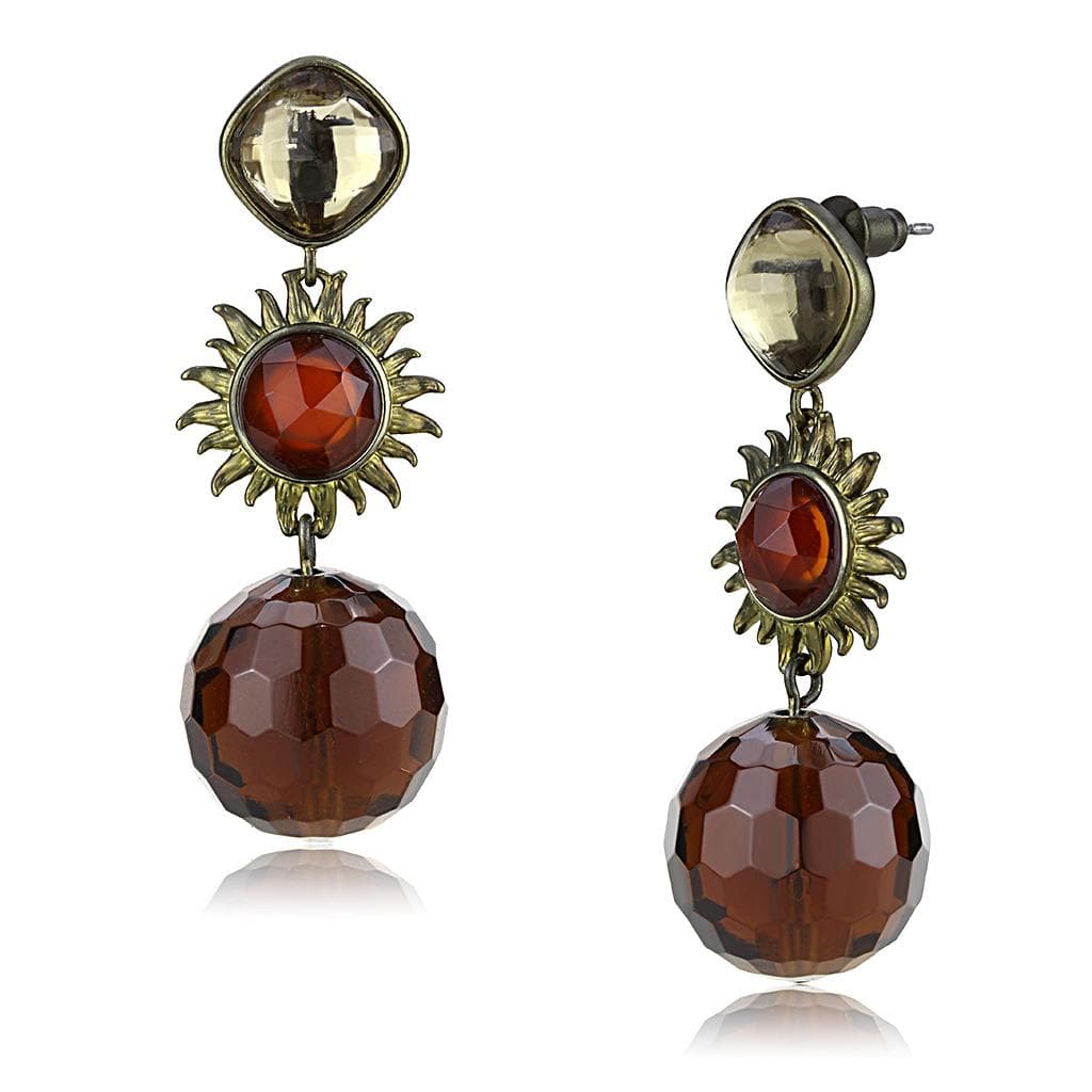 Brass Antique Gold Amber Crystal Sunflower Drop Earrings