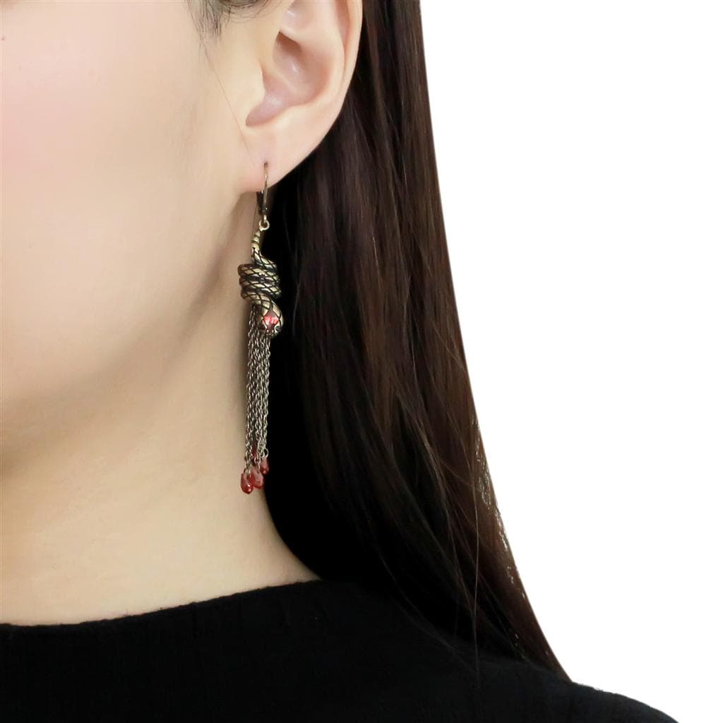 Brass Antique Gold Crystal Chain Tassel Drop Earrings