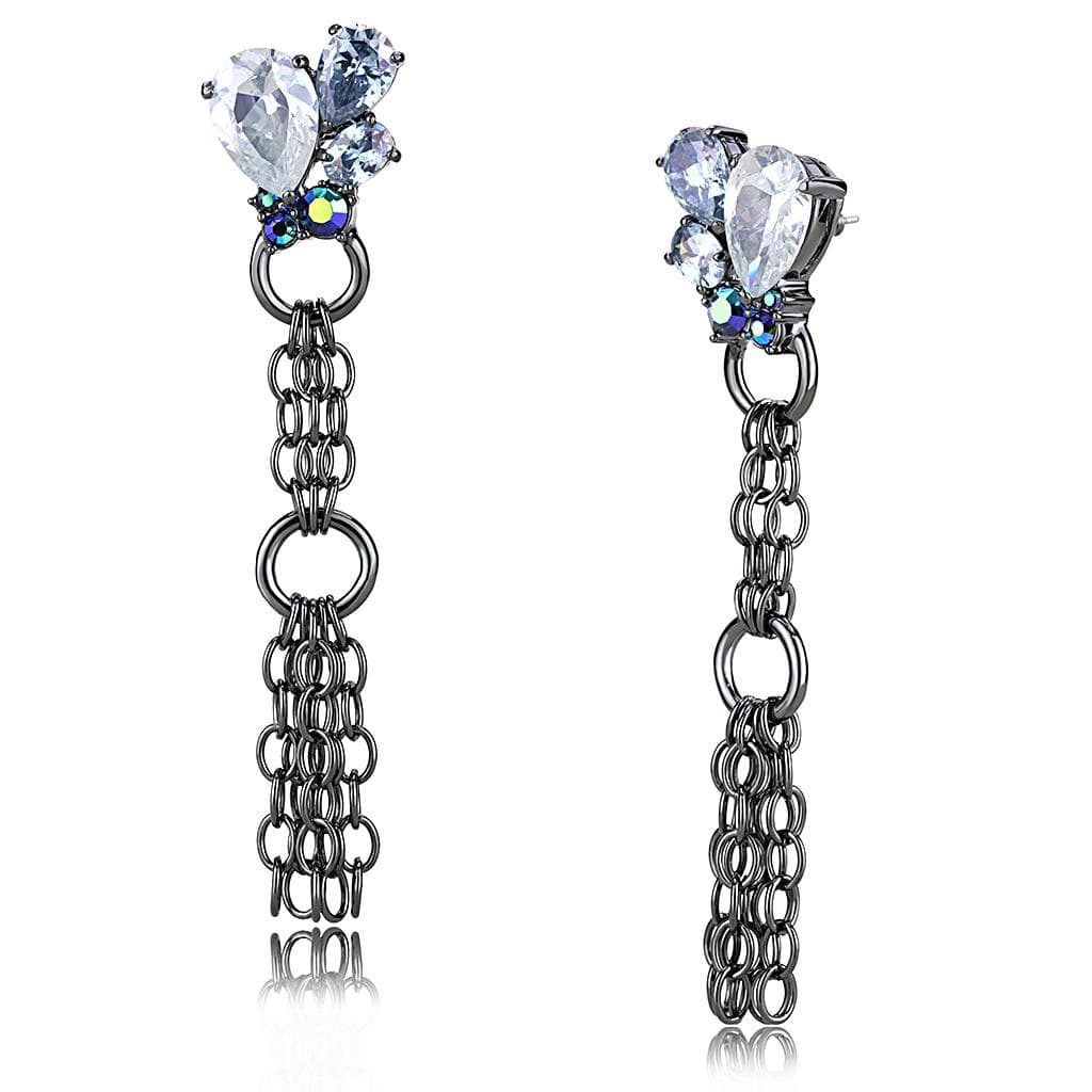 Brass Antique Silver Crystal Cluster Chain Drop Earrings