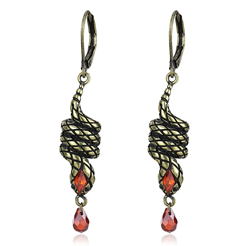 Brass Antique Gold Amber Crystal Twisted Rope Drop Earrings