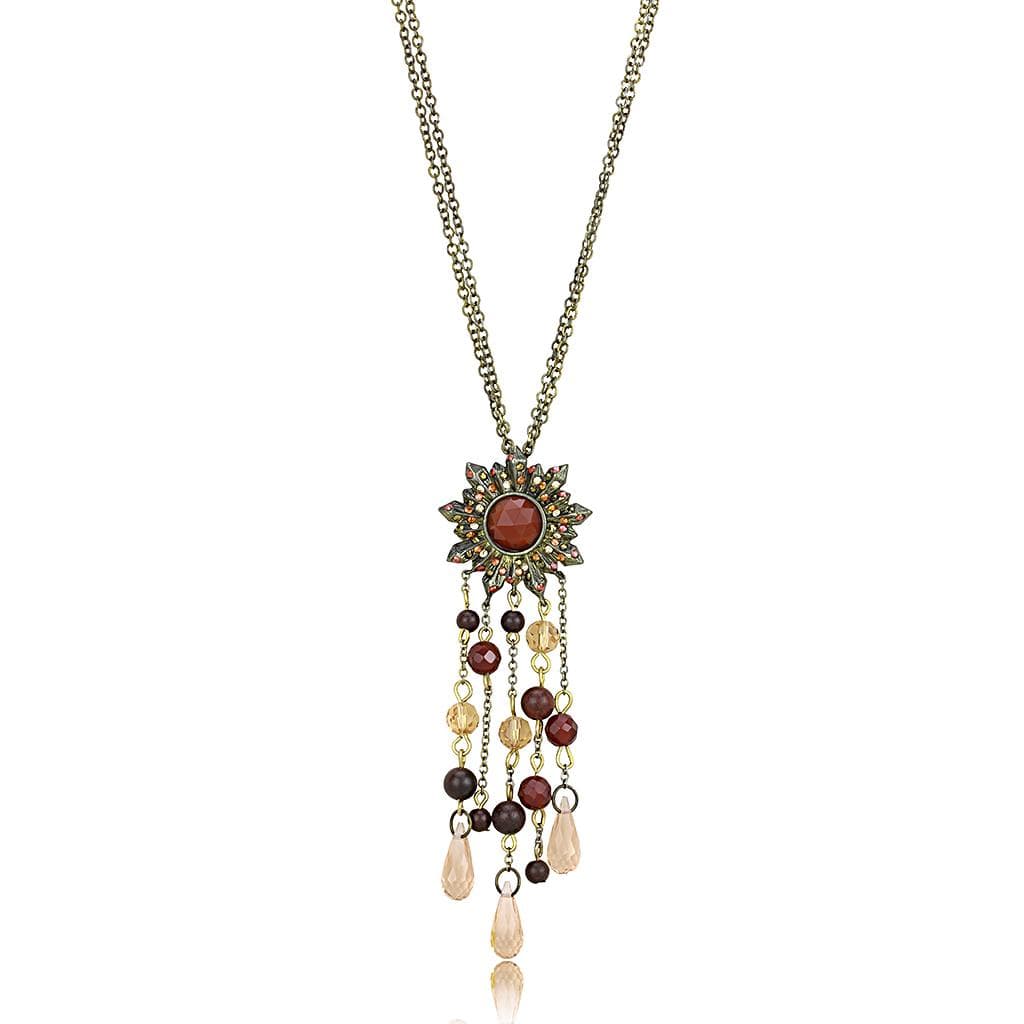 Brass Antique Gold Crystal Sunflower Tassel Pendant Necklace