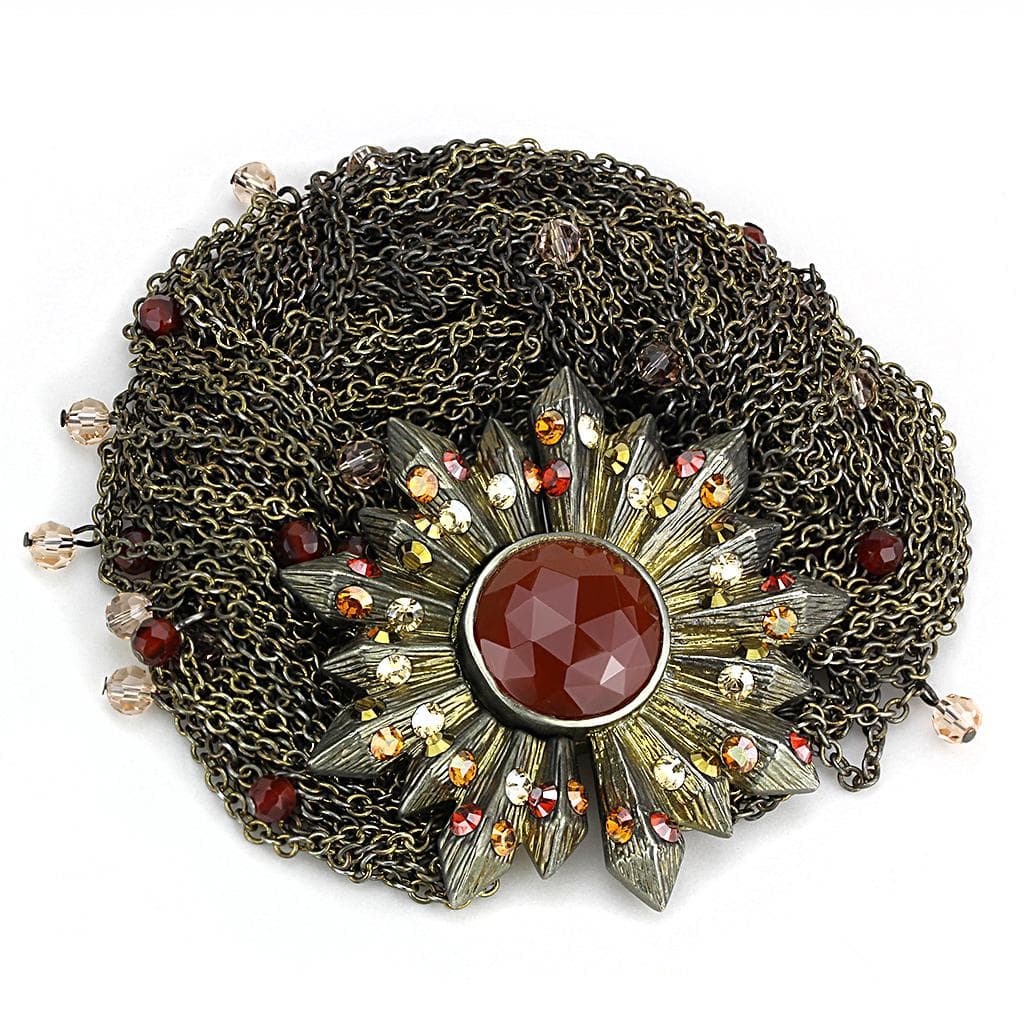 Brass Antique Gold Crystal Sunburst Mesh Brooch Bracelet