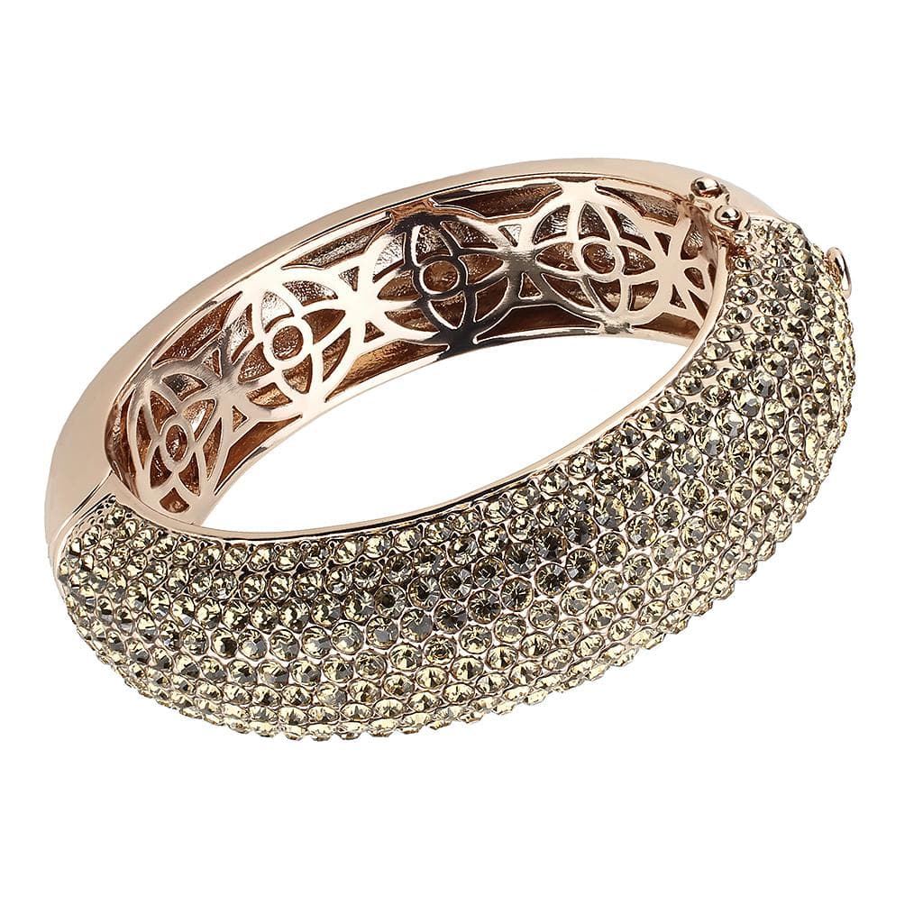 Brass Gold Champagne Crystal Pave Dome Bangle Bracelet