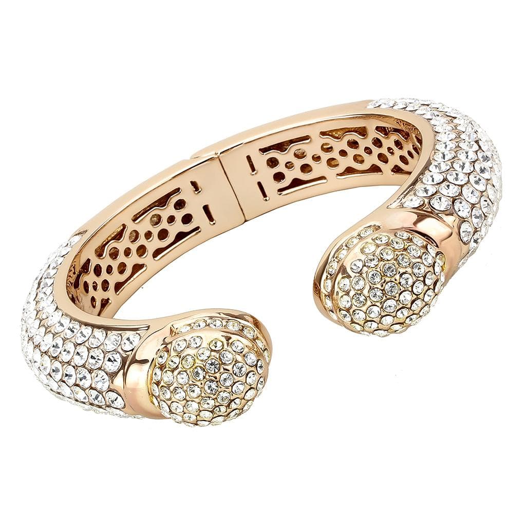Brass Rose Gold Champagne Crystal Pave Cuff Bangle Bracelet