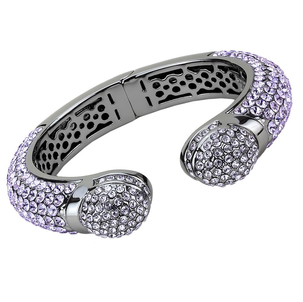 Brass Gunmetal Lavender Crystal Pave Cuff Bangle Bracelet