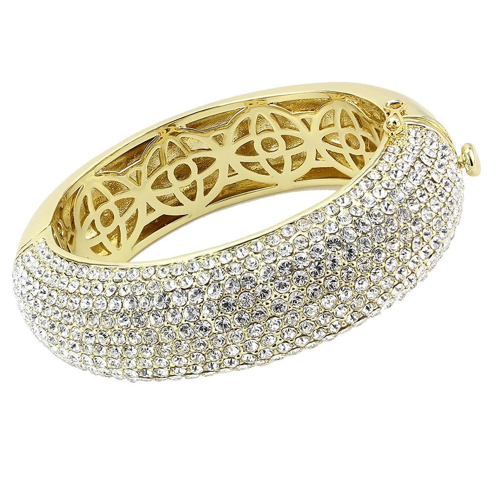Brass Gold CZ Pave Wide Dome Bangle Bracelet
