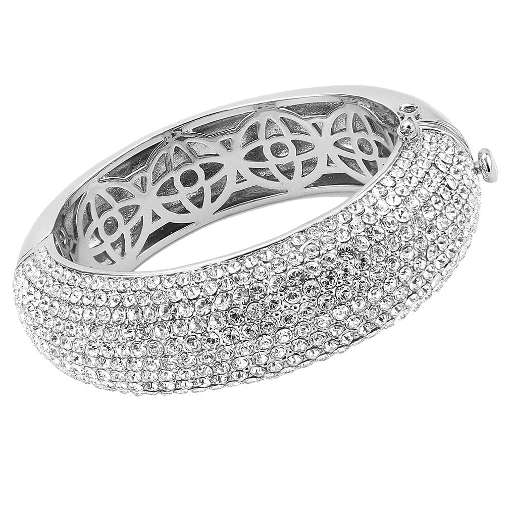 Brass Silver CZ Pave Wide Dome Bangle Bracelet