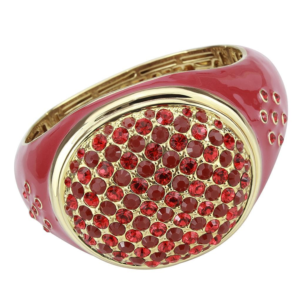 Brass Gold Red Enamel Crystal Pave Dome Bangle Bracelet