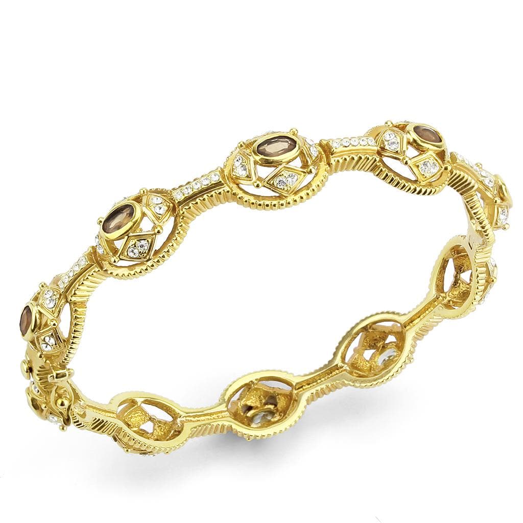 Brass Gold CZ Filigree Scroll Link Bangle Bracelet