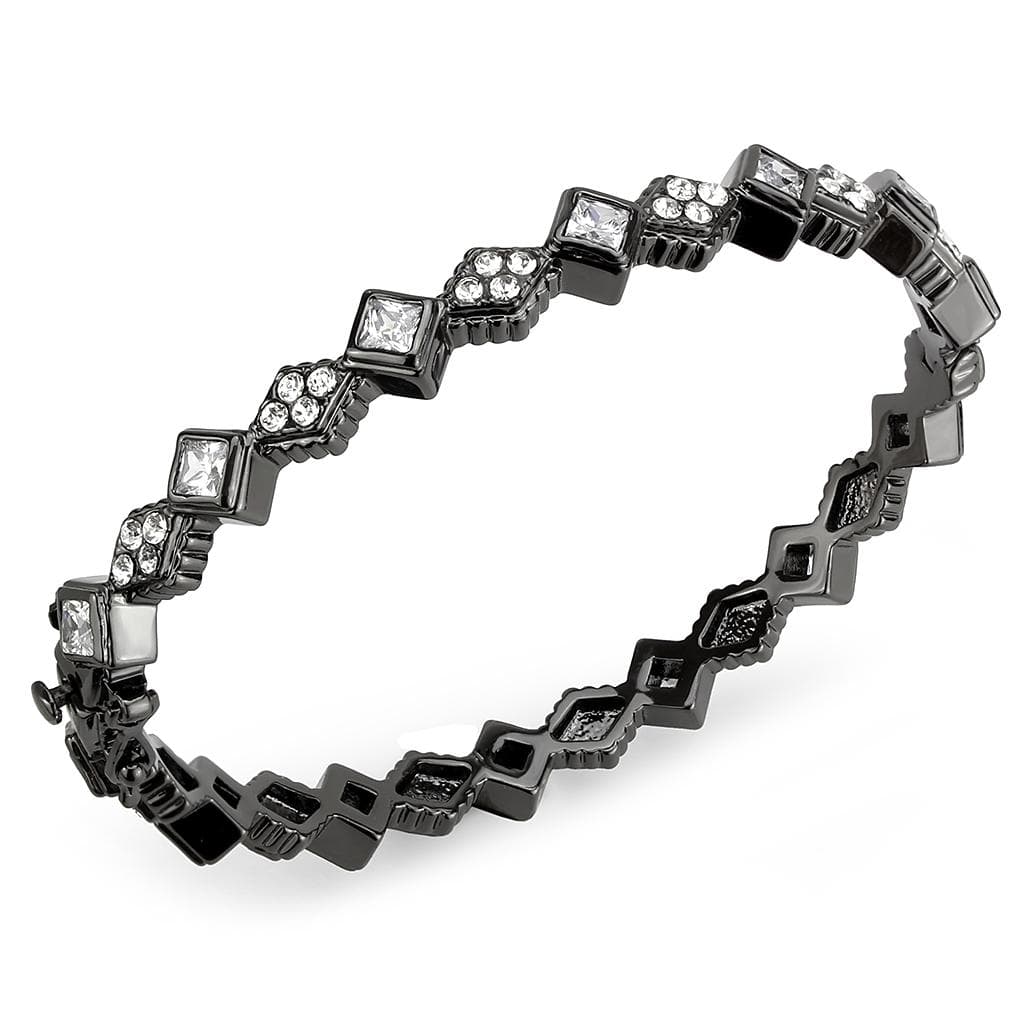 Brass Gunmetal CZ Geometric Zigzag Link Bangle Bracelet