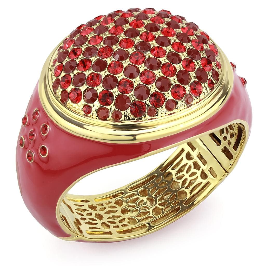 Brass Gold Red Enamel Crystal Pave Dome Bangle Bracelet LO4351