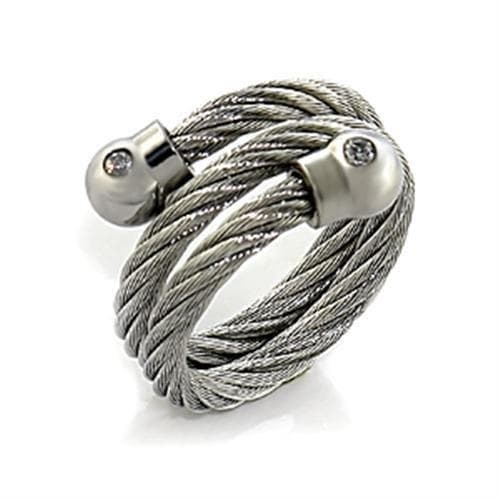 Stainless Steel Silver Cable Wire CZ Ring | The Stainless Jewelry