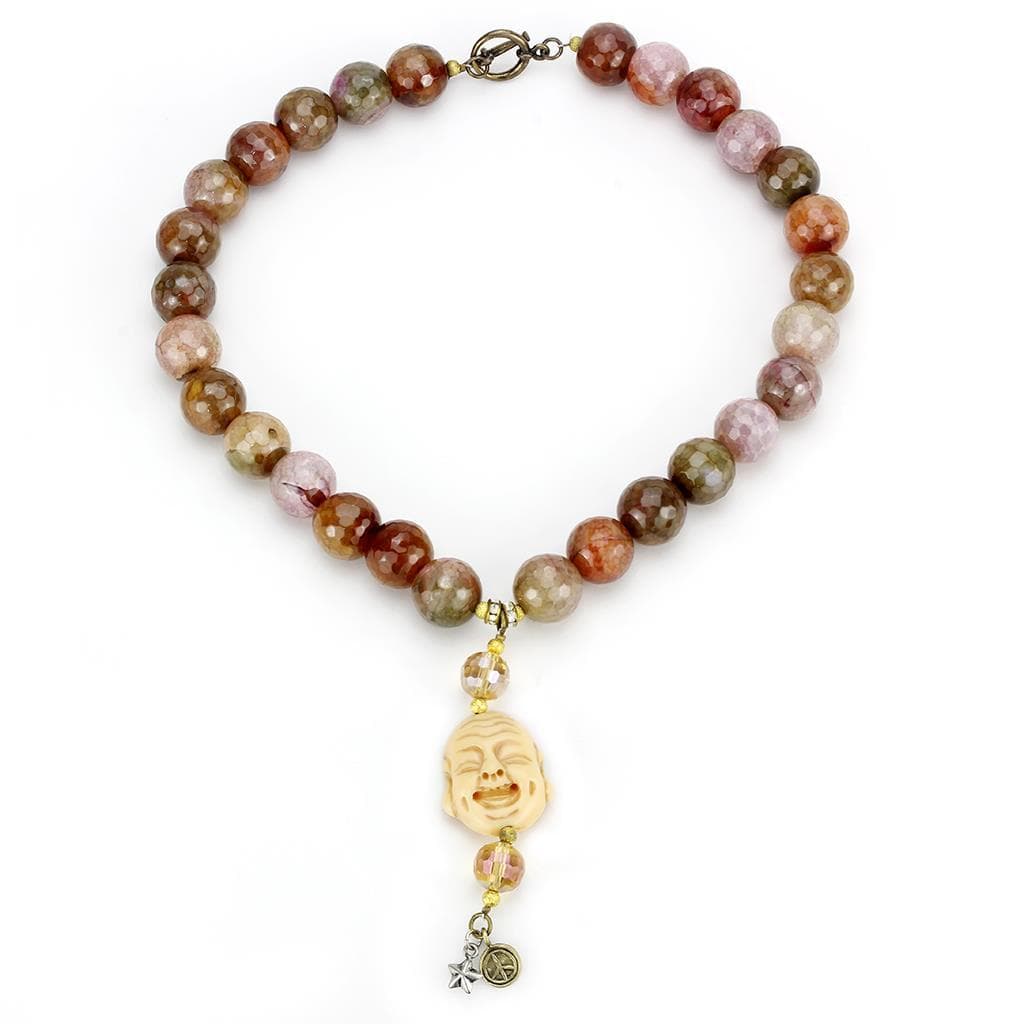Brass Gold Natural Stone Bead Buddha Charm Bracelet Necklace